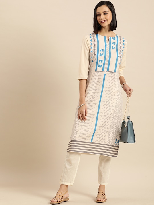 Anouk - Women Cream-Coloured Ethnic Motifs Printed Kurta