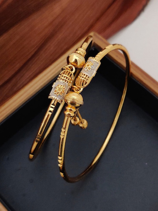 Shining Diva - Set Of 2 Gold-Plated White Stone-Studded Adjustable Bangles