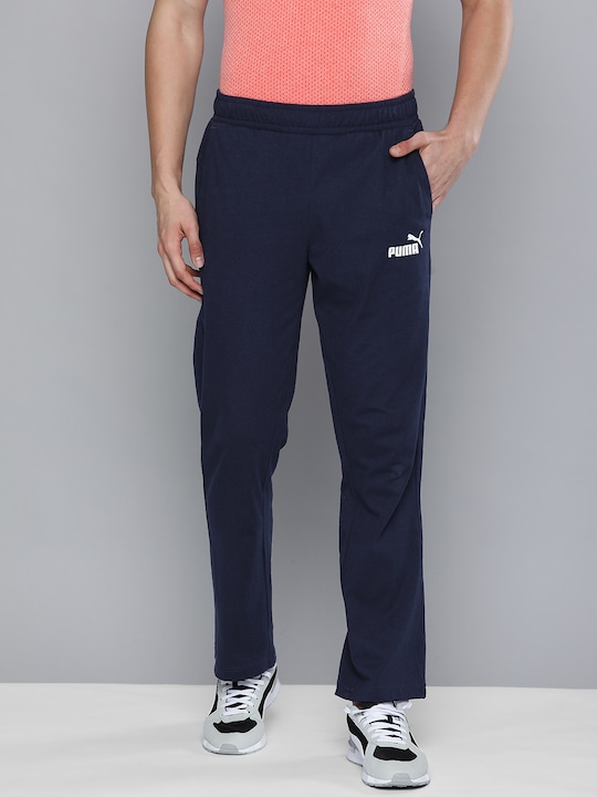 Puma - Men Navy Blue Solid Essentials Jersey Pure Cotton Training Track Pants with PUMA Logo