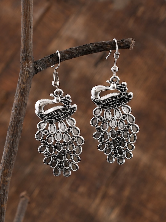 Silvermerc Designs - Silver-Plated Contemporary Oxidised Peacock Drop Earrings