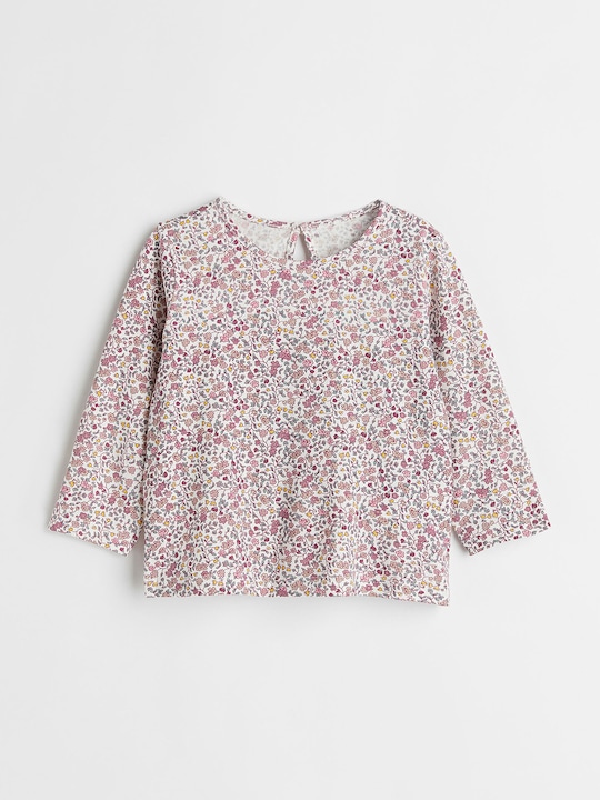 H&M - Girls White Floral Pure Cotton Printed Top