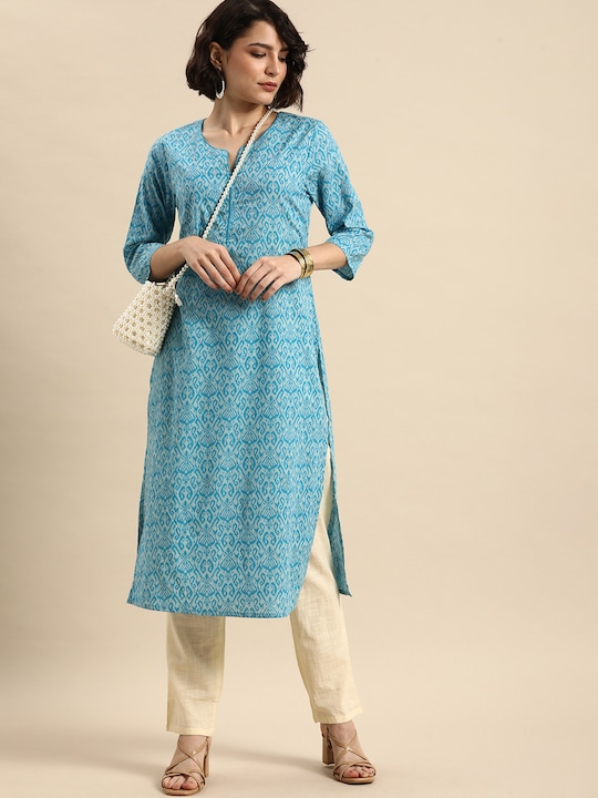 Anouk - Women Blue Ethnic Motifs Printed Pure Cotton Kurta