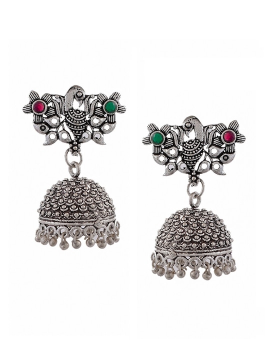 Silvermerc Designs - Silver-Toned Contemporary Jhumkas Earrings