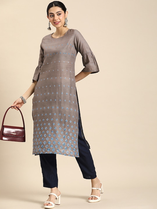 Anouk - Women Geometric Printed Bell Sleeves Pure Cotton Kurta