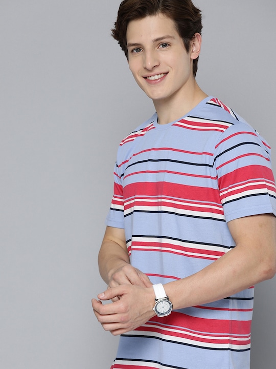 Mast & Harbour - Men Blue & Pink Striped T-shirt