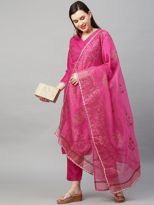 KALINI - Women Pink Floral Printed Kurta with Trousers & With Dupatta