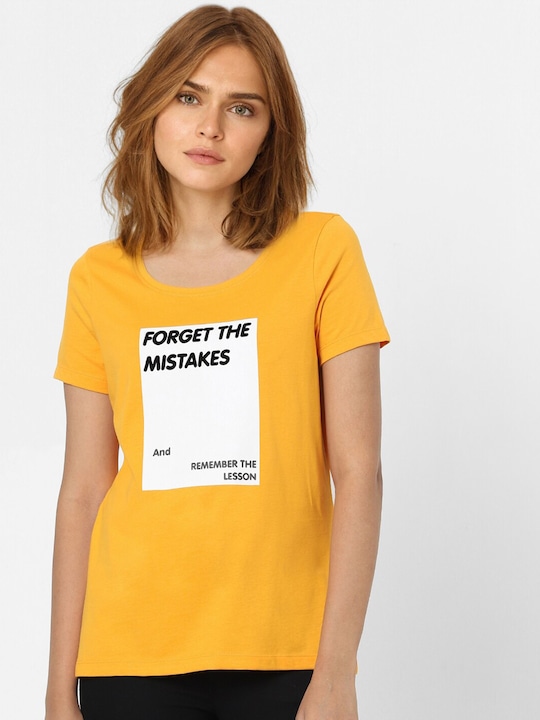 Vero Moda - Women Yellow Typography Printed T-shirt