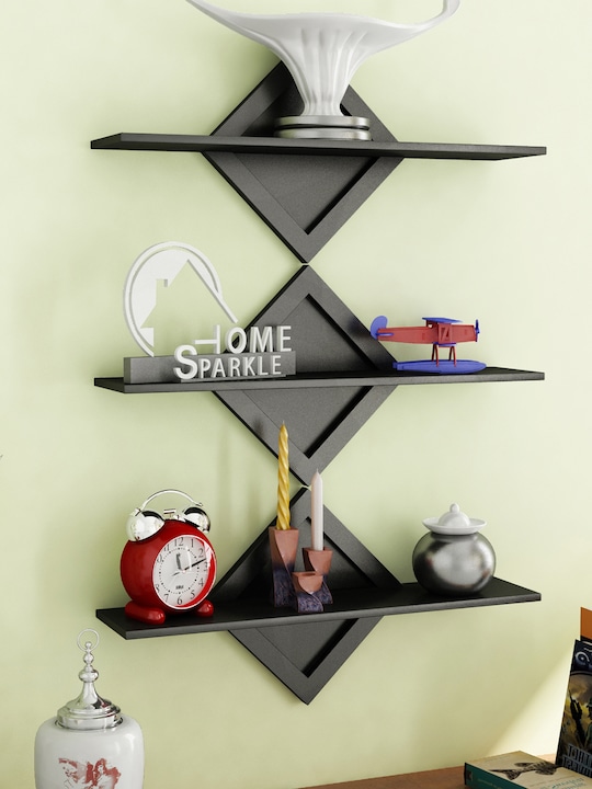 Home Sparkle - Set of 3 Black Wall Shelves