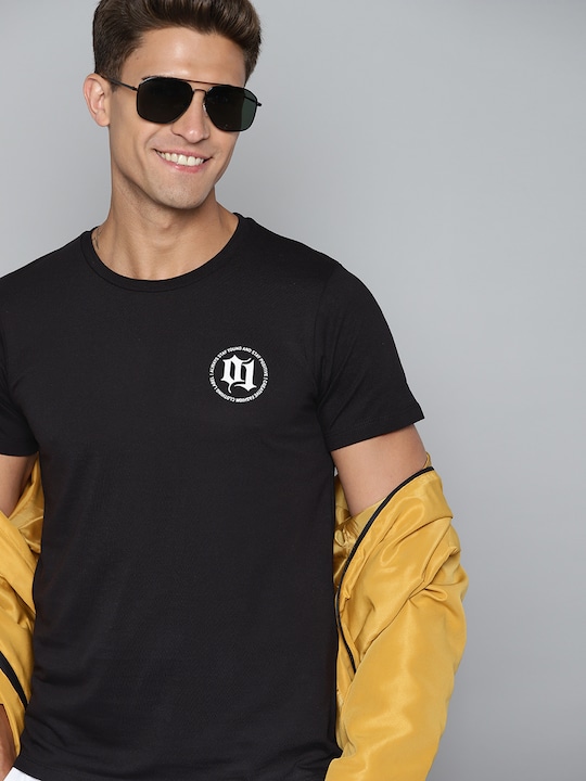 HERE&NOW - Men Black Solid T-shirt