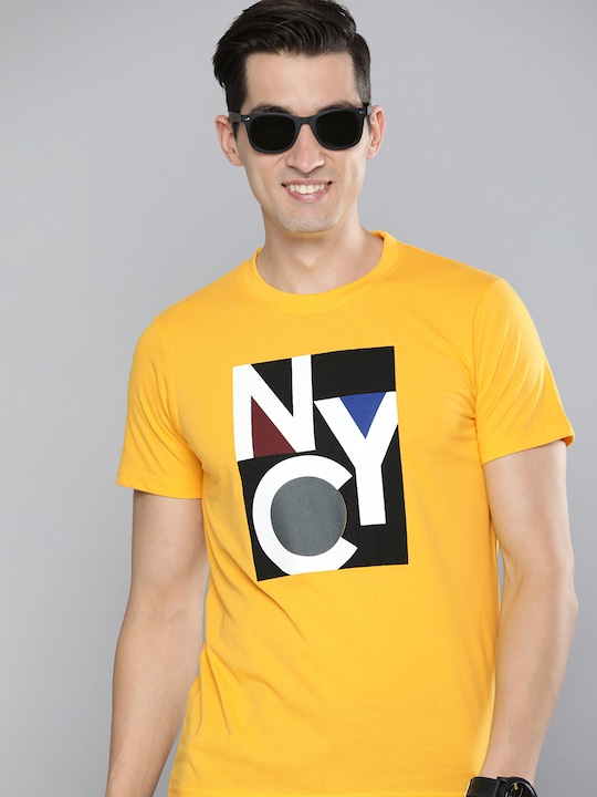 HERE&NOW - Men Yellow Typography Printed T-shirt