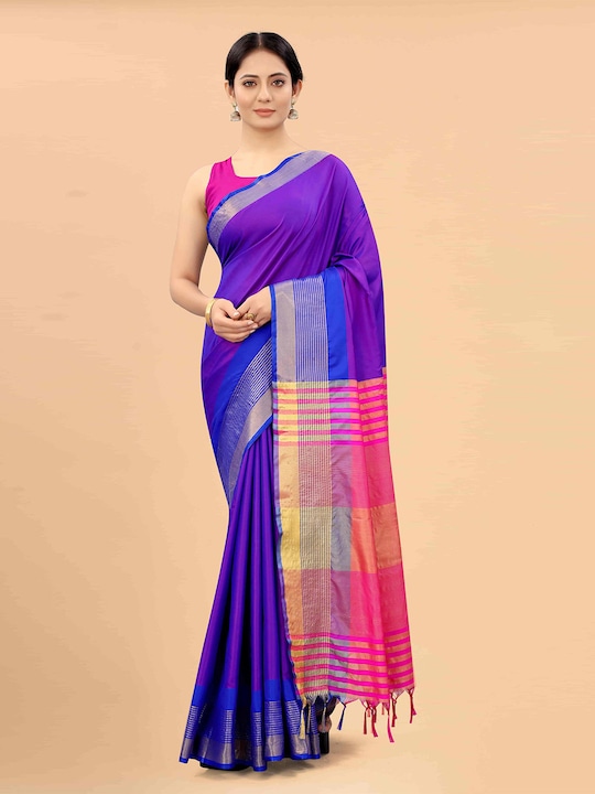 Silk Land - Blue & Magenta Zari Art Silk Fusion Arani Saree
