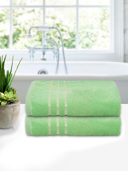 Kuber Industries - Pack of 2 Green Solid Soft Cotton Bath Towel For Kids