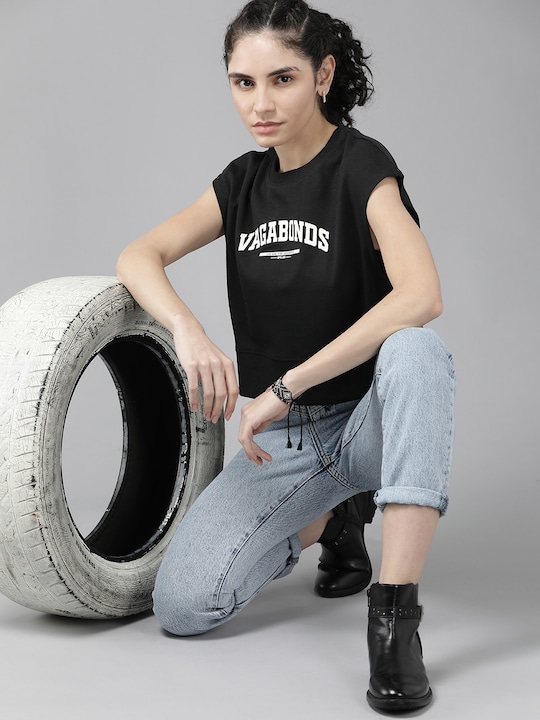 Roadster - Women Black & White Printed Sweatshirt