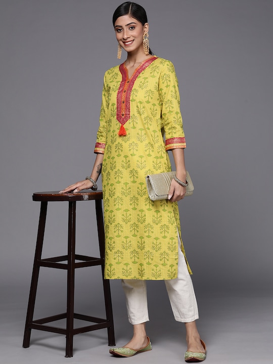 Varanga - Women Lime Green Ethnic Motifs Printed Kurta