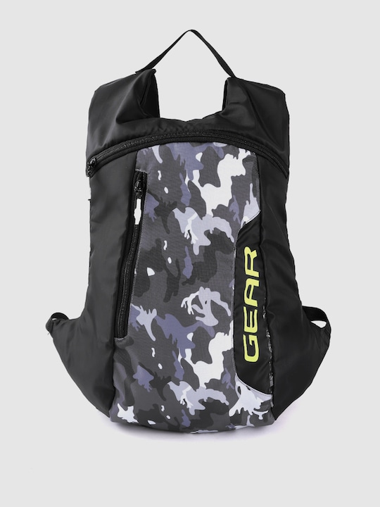 Gear - Unisex Black & Grey Camouflage & Brand Logo Print Backpack