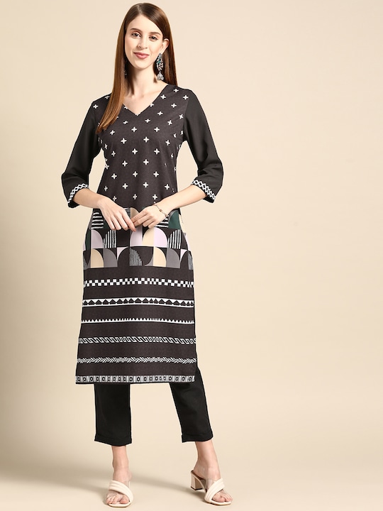 Anouk - Women Black Ethnic Motifs Printed Kurta