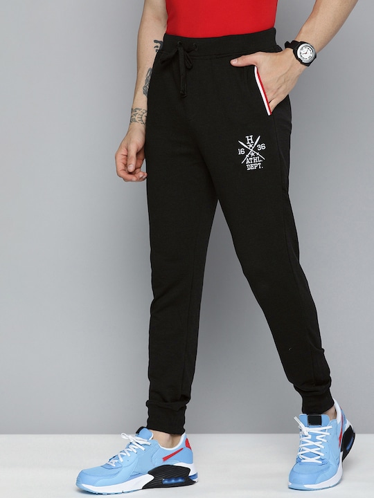 Harvard - Men Black Brand Logo embroidered Mid Rise Casual Joggers