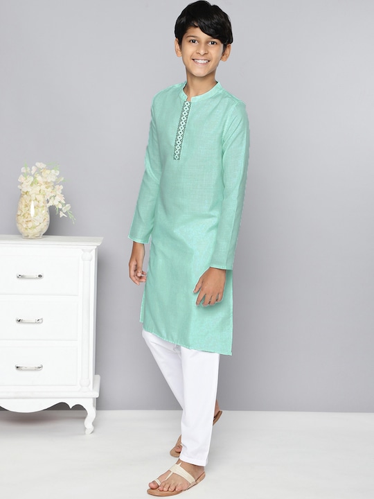 HERE&NOW - Boys Light Green Solid  Kurta
