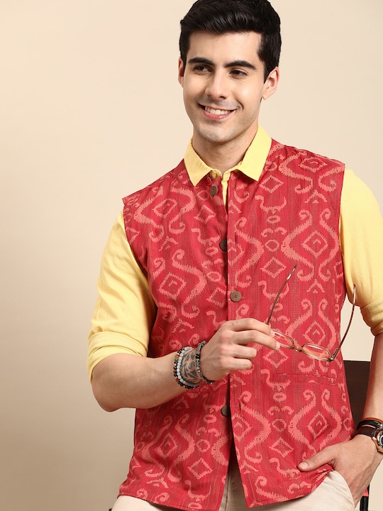 Anouk - Woven Design Mandarin-Collar Nehru Jacket