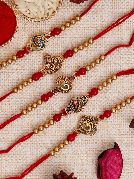 eCraftIndia - Multicolored Designer Religious Pack of 5 Rakhi