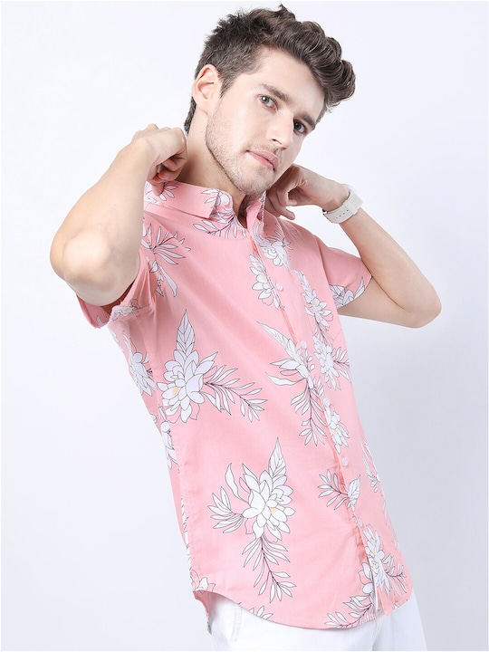 HIGHLANDER - Men Pink Slim Fit Floral Printed Casual Shirt