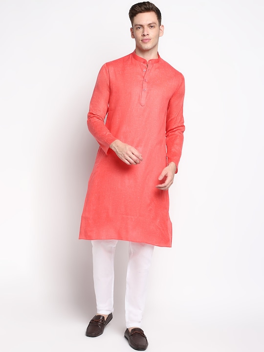 DEVOILER - Men Red Solid Cotton Kurta