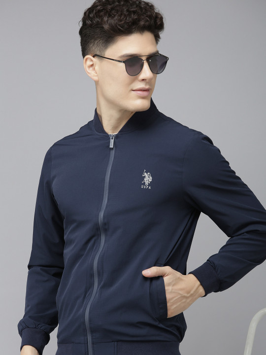 U.S. Polo Assn. - U S Polo Assn Men Blue Brand Logo Printed Bomber Jacket
