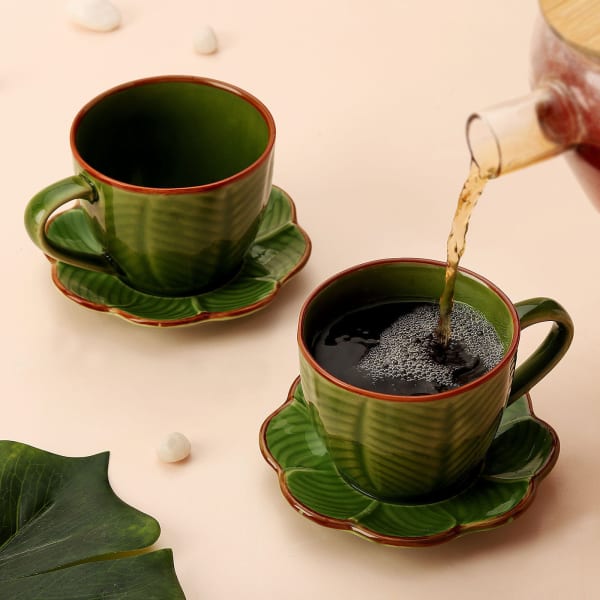 Set of 2 Ceramic Tea Cup N Saucer Set - Set of 2 Ceramic Tea Cup N Saucer Set