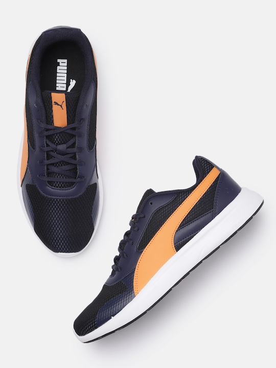 Puma - Men Navy Blue & Orange Firefly Colourblocked Sneakers