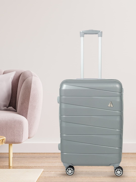 Teakwood Leathers - Grey Textured Hard Sided Medium Trolley Suitcase