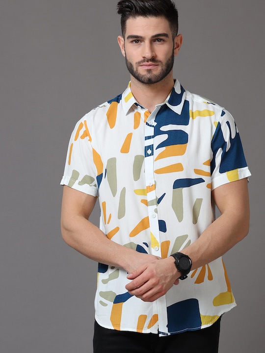 HERE&NOW - Men White Slim Fit Printed Casual Shirt