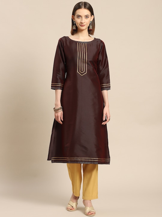 GERUA - Women Maroon Gotta Patti Kurta