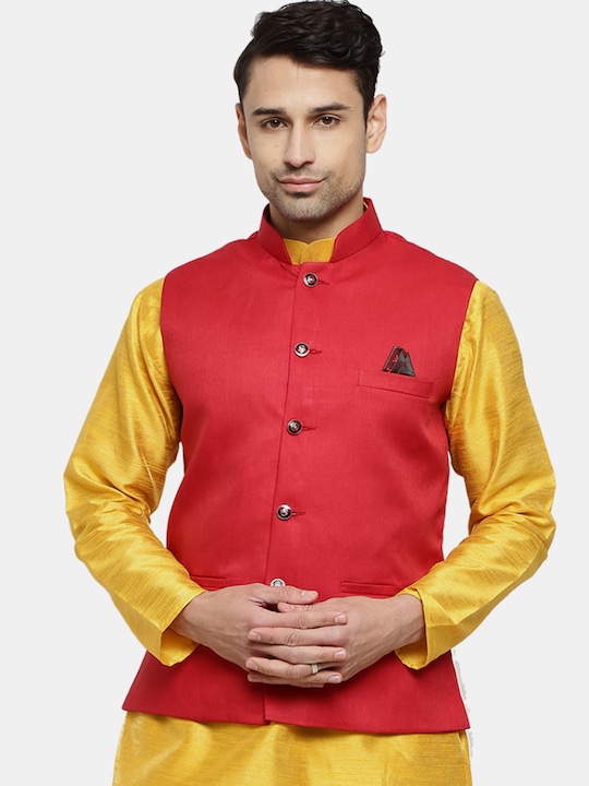 V-Mart - Men Maroon Solid Nehru Jackets