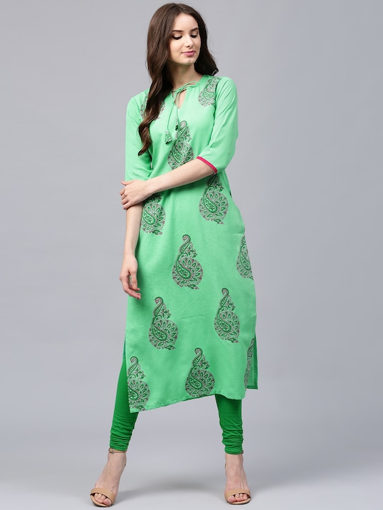 Libas - Women Green Printed Straight Kurta