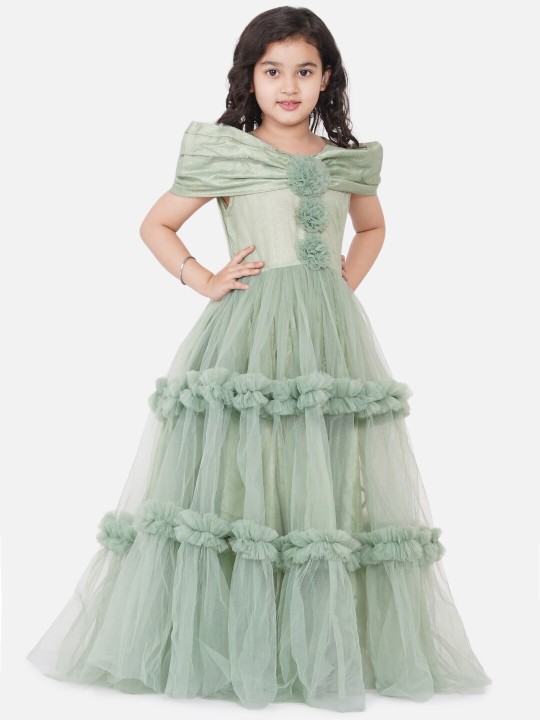 Bitiya by Bhama - Green Embellished Net Maxi Dress