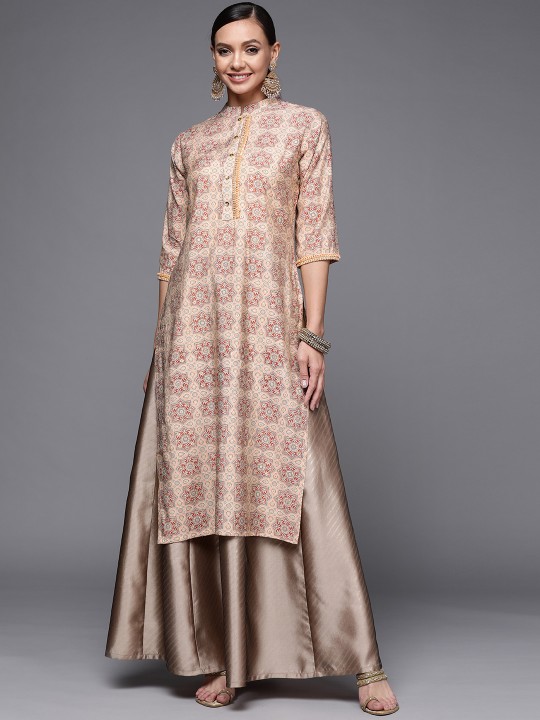 Libas - Women Peach-Coloured & Rust Ethnic Motifs Printed Kurta