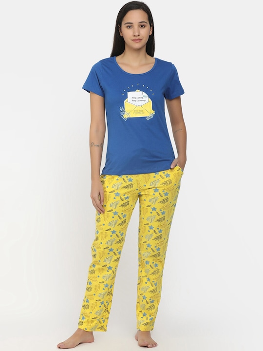 V-Mart - Women Blue & Green Printed Night suit