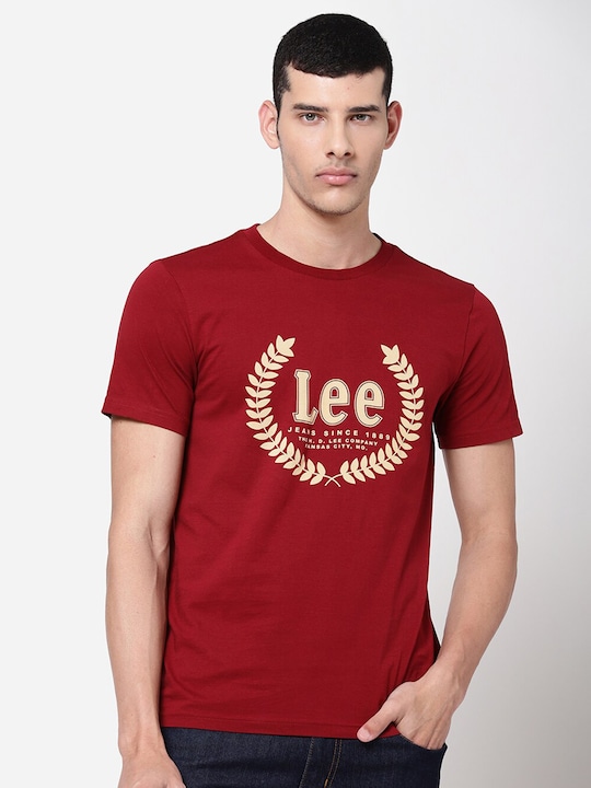 Lee - Men Maroon Typography Printed Slim Fit T-shirt