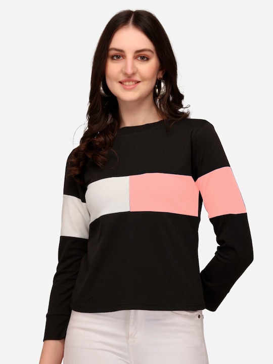 Dream Beauty Fashion - Black & Peach-Coloured Colourblocked Top