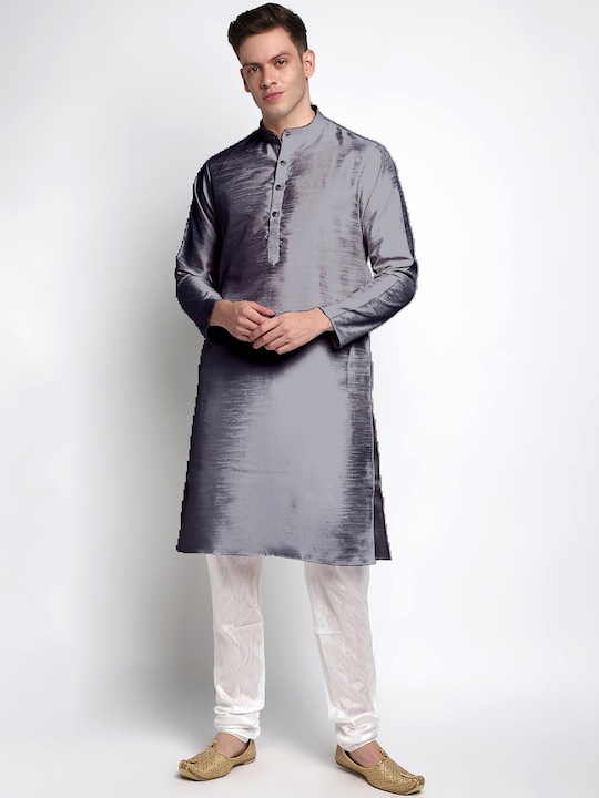 DEVOILER - Men Grey Solid Kurta
