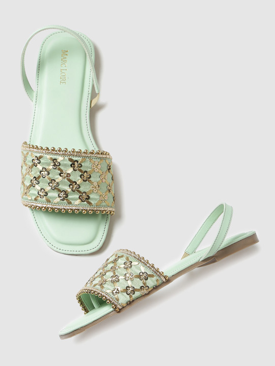 Marc Loire - Women Green Embellished Ethnic Open Toe Flats