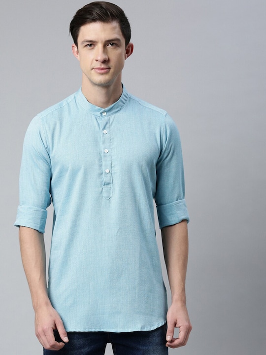 Cross Court - Men Blue Cotton Kurta
