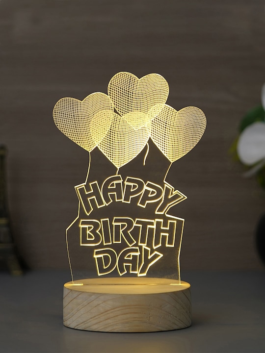 eCraftIndia - Transparent & Gold-Toned Happy Birthday Heart Design Quirky Table Lamp