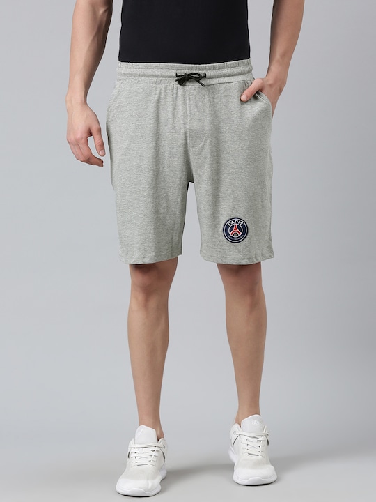 PSG - Men Grey Melange Pure Cotton Paris Saint-Germain Fan Football Shorts