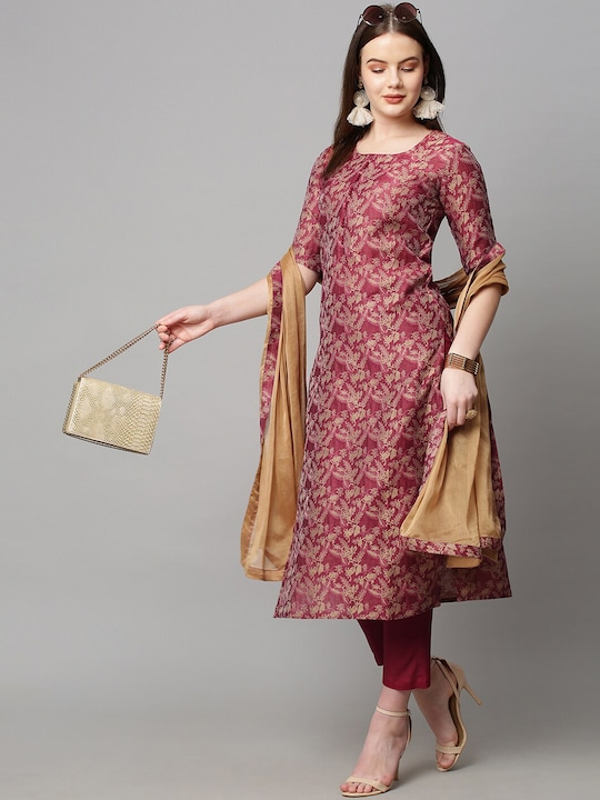 KALINI - Women Red Floral Printed Kurta with Trousers & With Dupatta