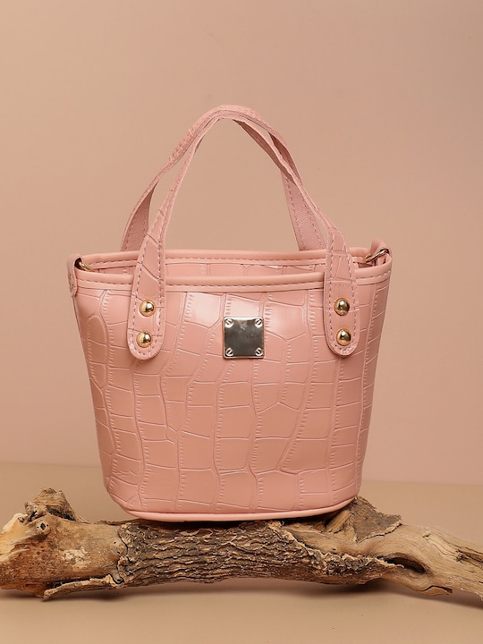HAUTE SAUCE by  Campus Sutra - HAUTE SAUCE by Campus Sutra Pink Textured PU Structured Handheld Bag