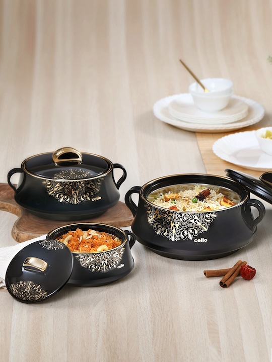 Cello - Midas Set of 3 Black Insulated Casserole- 500ml, 1 L, 1.5 L