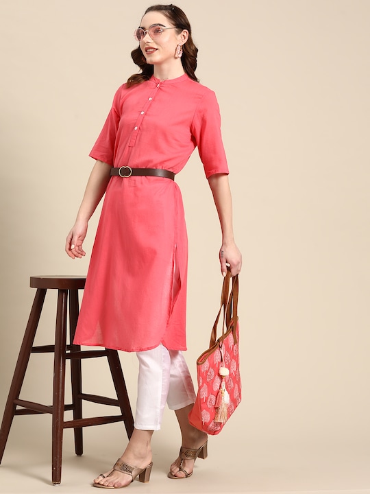 Sangria - Pure Cotton Mandarin Collar Straight Kurta