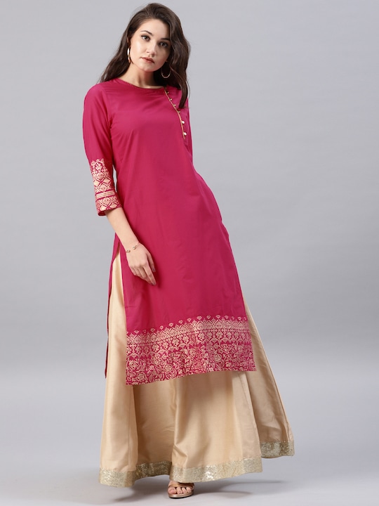 Vishudh - Women Pink Solid Straight Kurta