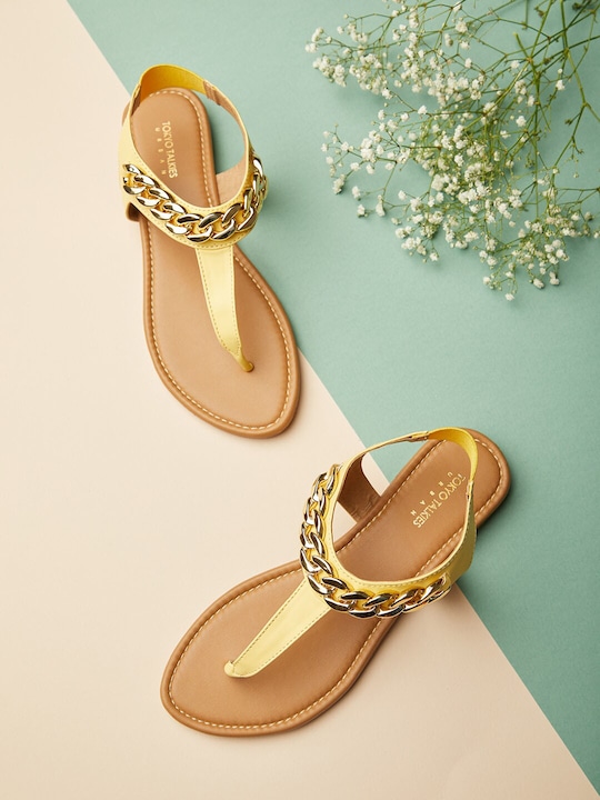 Tokyo Talkies - Women Yellow T-Strap Flats